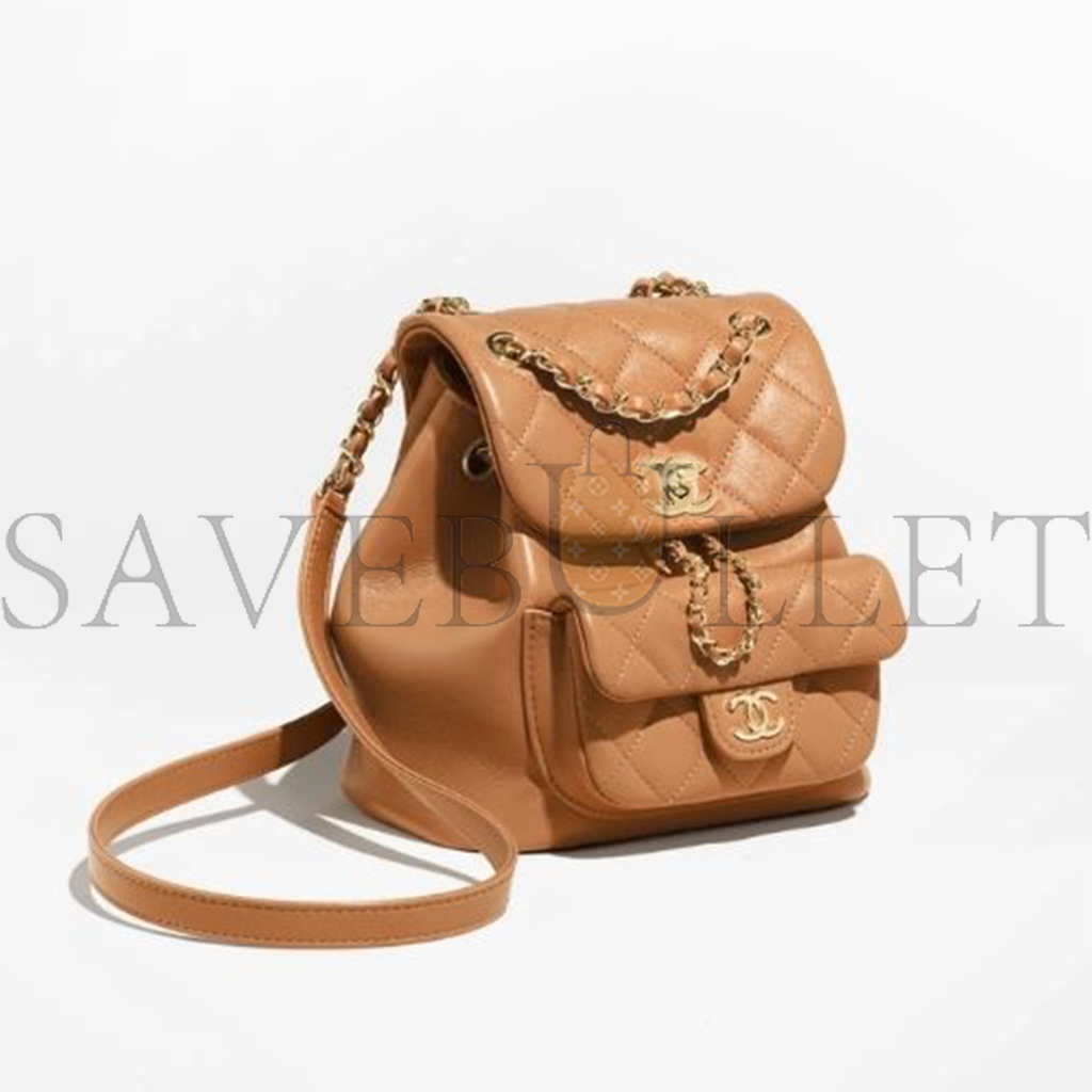 CHANEL MASTER LAMBSKIN QUILTED SMALL DUMA DRAWSTRING BACKPACK CARAMEL AS2908 (18.5*18*12cm)